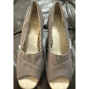 TOMS Women's Calypso Peep Toe Canvas Wedge Heel Shoe Gray Size 8.5 Grey